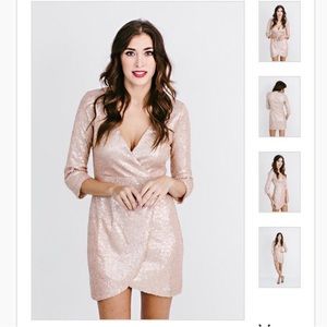 Fab’rik pale pink long sleeve sequin dress      size sm